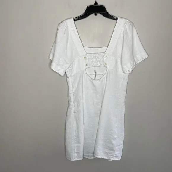 MADEWELL Linen Mini Dress Women 8 White Square Neck NEW Cutout NP764